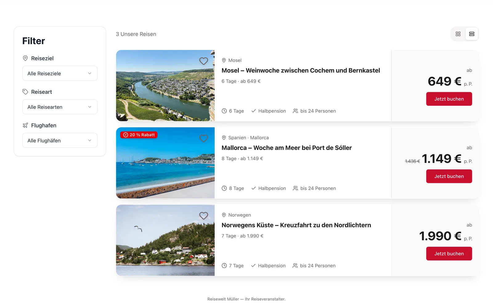 Reiseübersicht: Ansicht Angebot