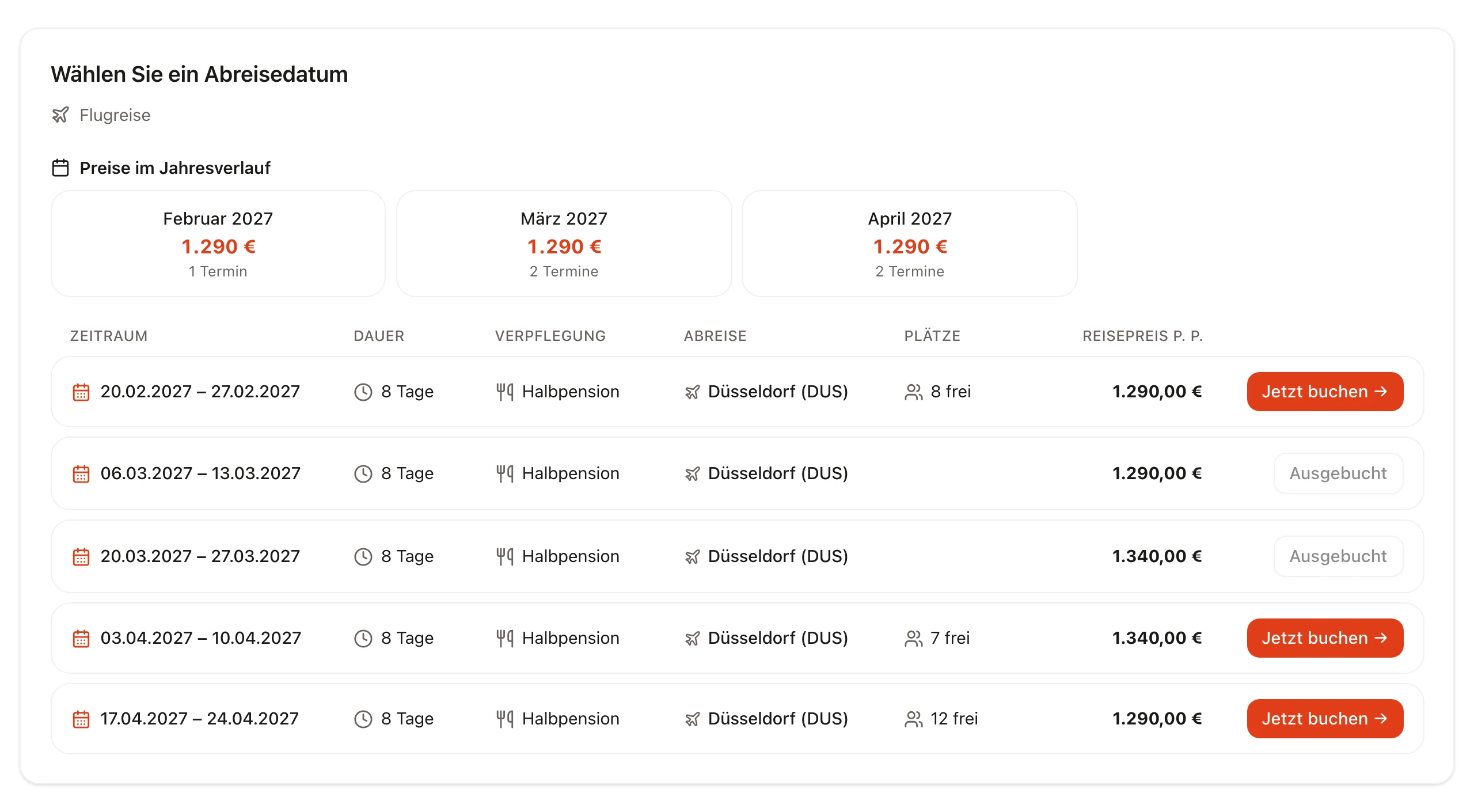Sportreisen: Termine & Preise einer Beispielreise