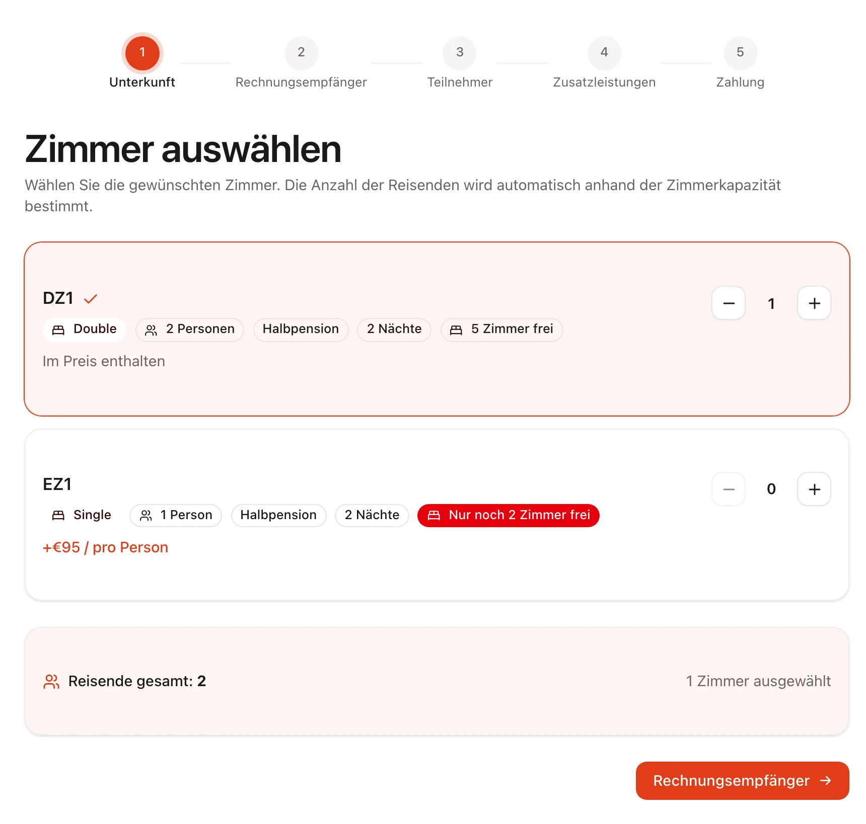 Studienreisen: Buchungsstrecke einer Beispielreise