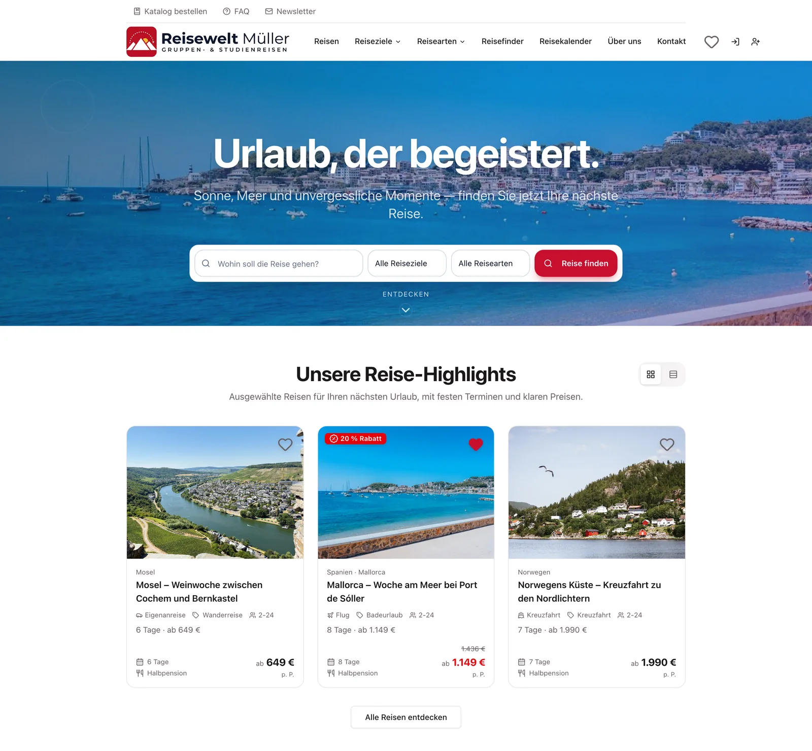 Startseite im Design Travel