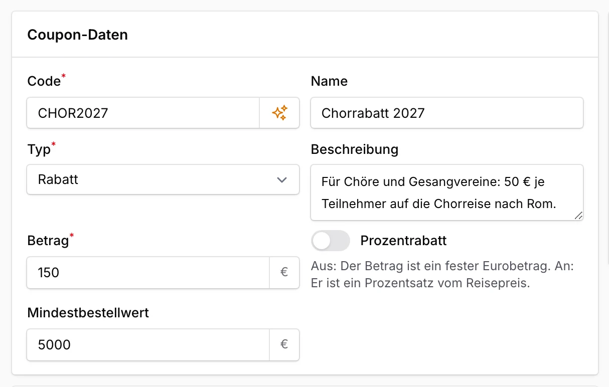 Gutscheine und Coupons im TourOps-Backoffice