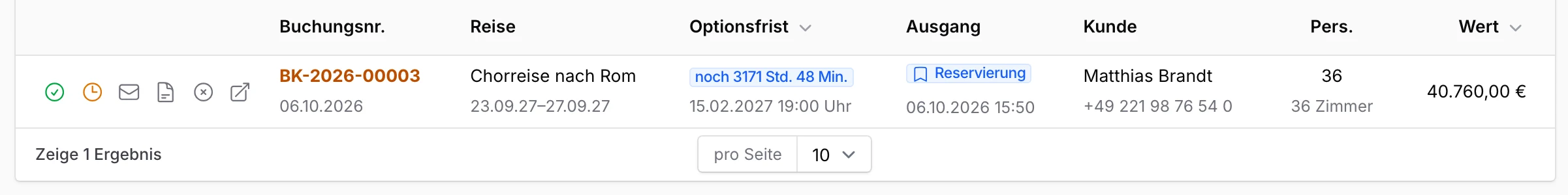 Reservierung mit Frist im TourOps-Backoffice